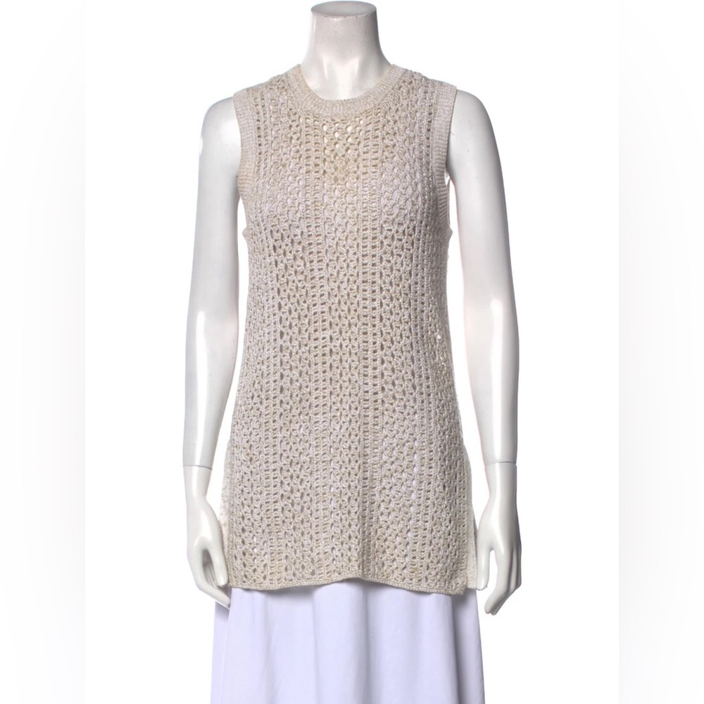 Theory crew neck sleeveless crochet sweater tank like new